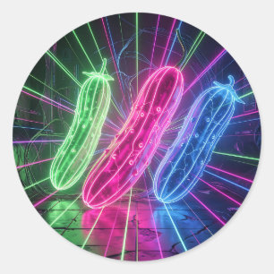 Adesivo Redondo Pepinos Neon Cyberpunk Brilhantes