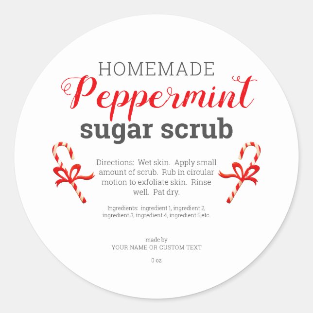 Adesivo Redondo Peppermint Homemade Sugar Scrub Editável (Frente)