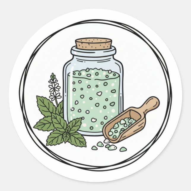 Adesivo Redondo Peppermint Scrub Label Illustration | Mint Spa  (Frente)