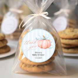 Adesivo Redondo Pequena Abóbora No Caminho Chá de fraldas Obrigado