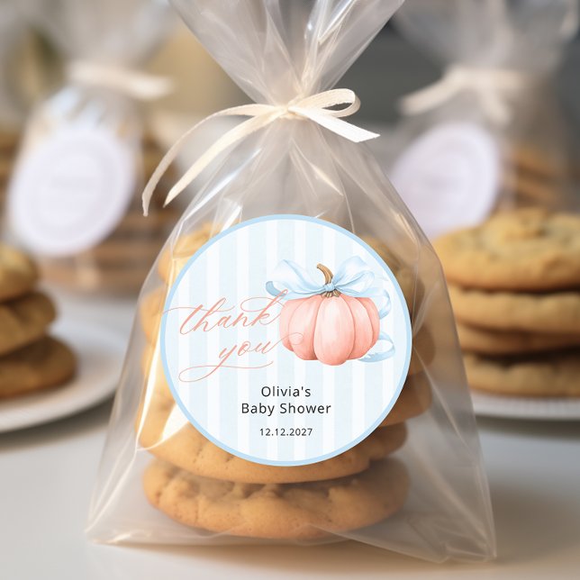 Adesivo Redondo Pequena Abóbora No Caminho Chá de fraldas Obrigado (Criador carregado)