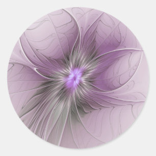 Adesivo Redondo Pequena Beleza Moderno Cinza Mauve Arte Fractal Fl