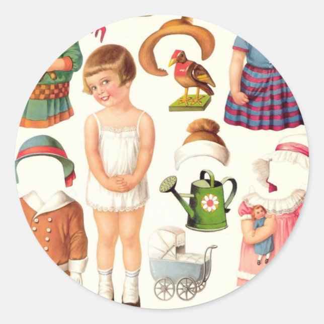 Adesivo Redondo Pequena Boneca de Papel (Frente)