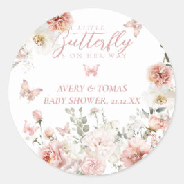 Adesivo Redondo Pequena Borboleta Rosa Floral Chá