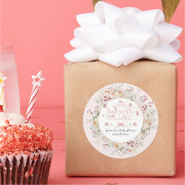 Adesivo Redondo Pequena Buterfly Blush Floral Chá de fraldas