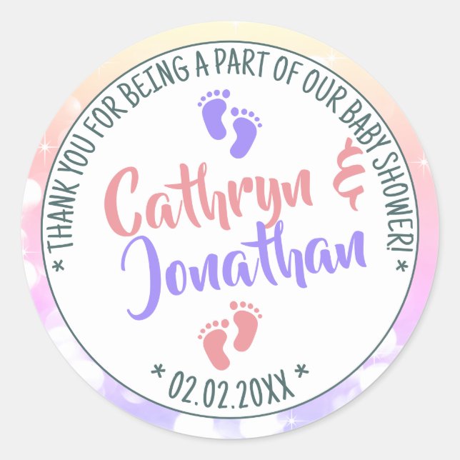 Adesivo Redondo Pequena Chá de fraldas de Mão e Gêmeos (Frente)