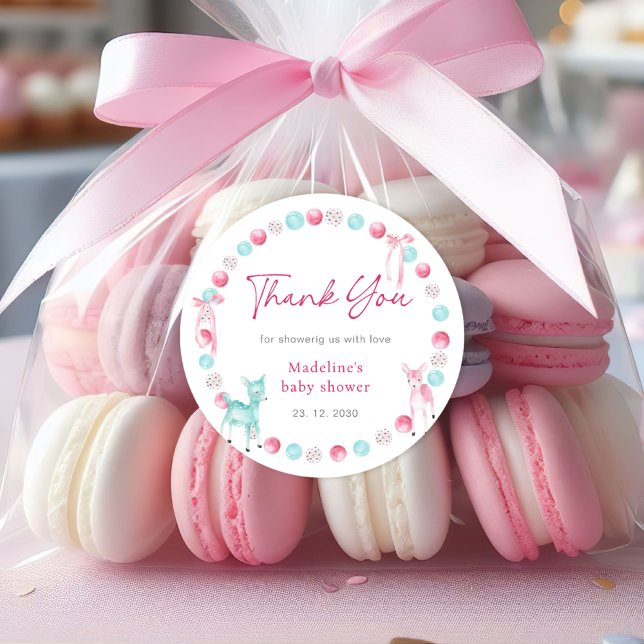 Adesivo Redondo Pequena Chá de Natal, Garota. Obrigado (Criador carregado)