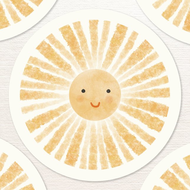 Adesivo Redondo Pequena Cor de Água Feliz do Sol (Little sunshine happy watercolor stickers)
