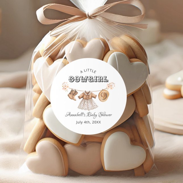 Adesivo Redondo Pequena Cowgirl Hat Boots Chá de fraldas De Vestid (Criador carregado)