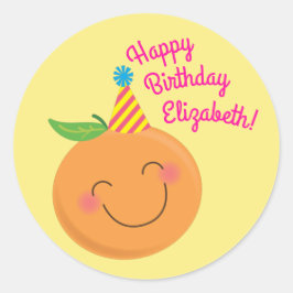 Adesivo Redondo Pequena Festa de aniversário Cutie Tangerine