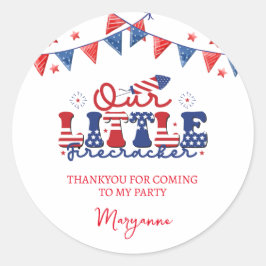 Adesivo Redondo Pequena Festa de aniversário do Firecracker, graça