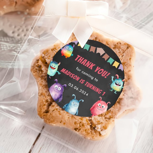 Adesivo Redondo Pequena Festa de aniversário do Monstro (Criador carregado)