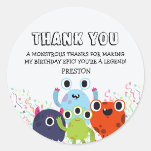 Adesivo Redondo Pequena Festa de aniversário Monstro para todas as