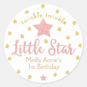 Adesivo Redondo Pequena Garota de Aniversário Rosa Dourada
