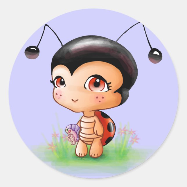 Adesivo Redondo Pequena Garota Ladybug (Frente)