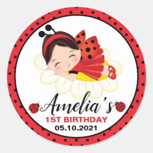 Adesivo Redondo Pequena Garota Ladybug Aniversário Clássico Redo