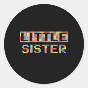 Adesivo Redondo Pequena Irmã Construindo Blocos Tijolos Construído