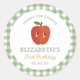 Adesivo Redondo Pequena Maçã Doce Primeiro Aniversário