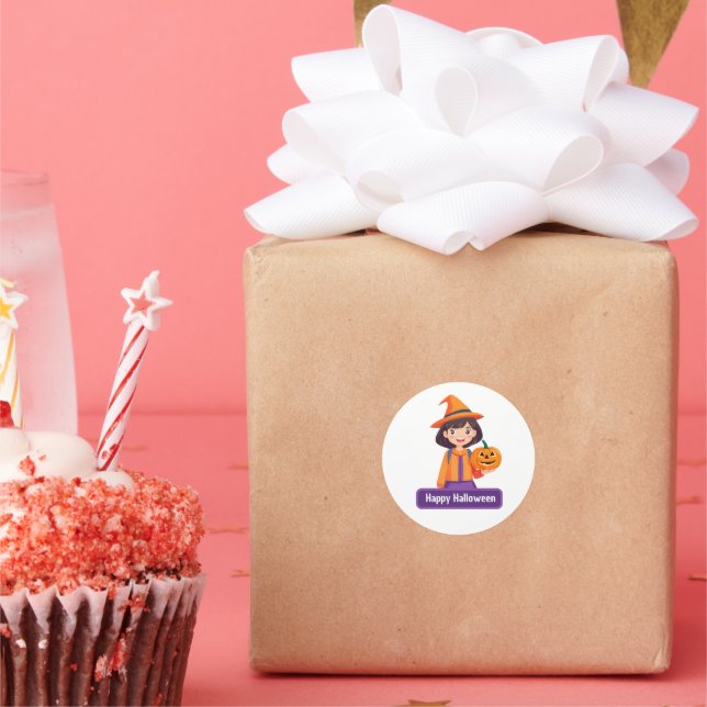 Adesivo Redondo Pequena Menina Pumpkin Trick ou Treine (Festa)