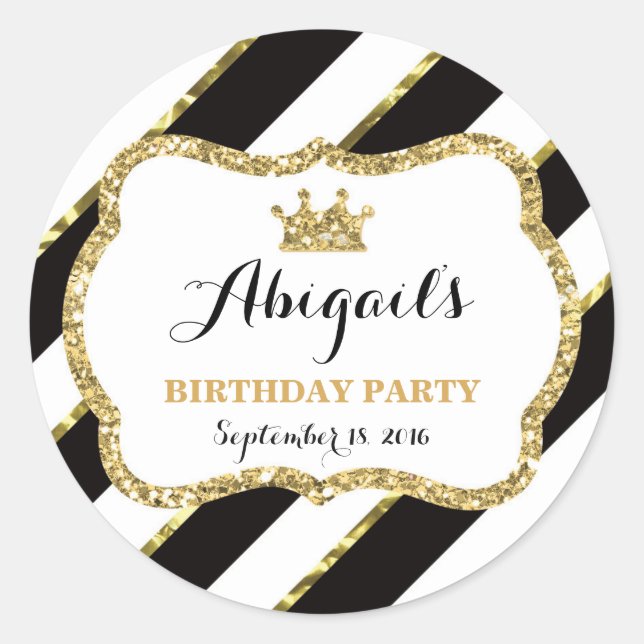 Adesivo Redondo Pequena Princesa Sticker, Preta, Dourada (Frente)