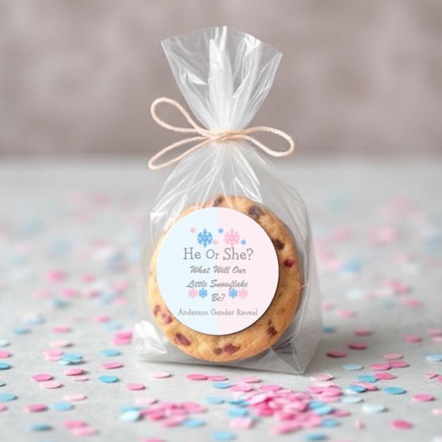 Adesivo Redondo Pequena Revelação de Gênero em Floco de Neve (Criador carregado)