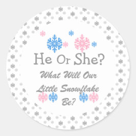 Adesivo Redondo Pequena Revelação de Gênero em Floco de Neve