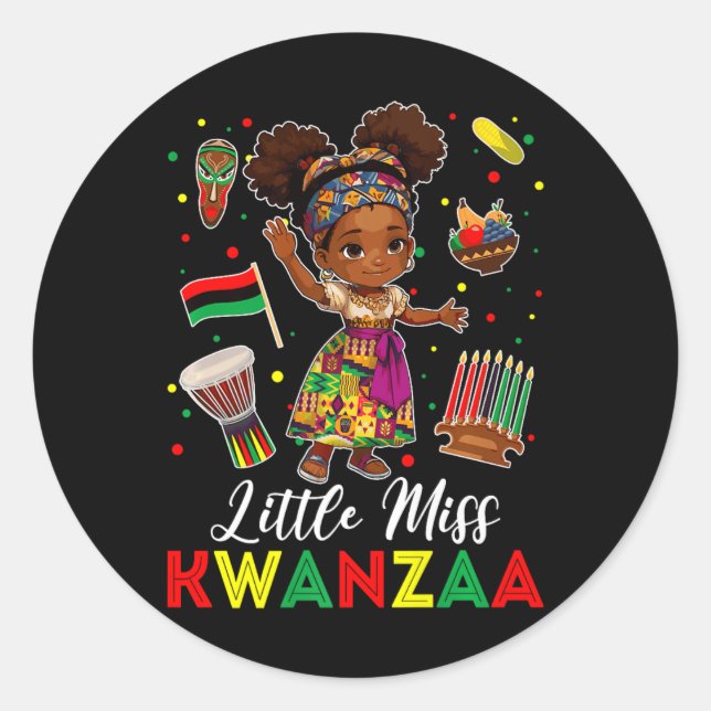 Adesivo Redondo Pequena Senhorita Kwanzaa Kinara Candle Afro-Ameri (Frente)