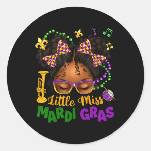 Adesivo Redondo Pequena Senhorita Mardi Gras Afro Coque Desgrenhad