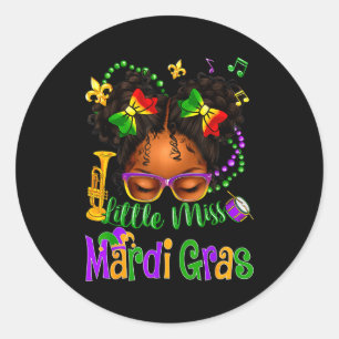 Adesivo Redondo Pequena Senhorita Mardi Gras Arco Meninas Crianças