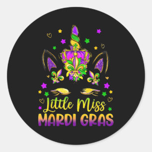 Adesivo Redondo Pequena Senhorita Mardi Gras Princesa Unicórnio Me