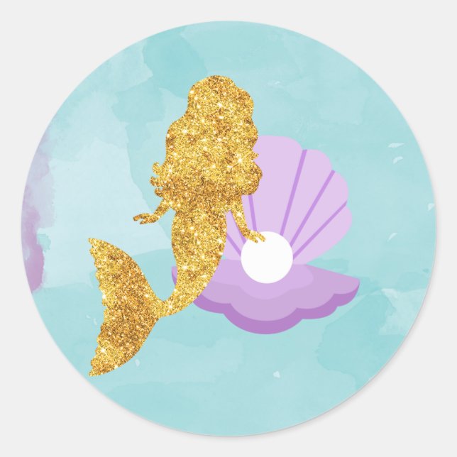 Adesivo Redondo Pequena Sereia sob o Partido do Mar Favorece os St (Frente)