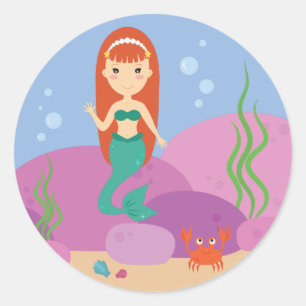 Adesivo Redondo Pequena sereia vinheta submarina