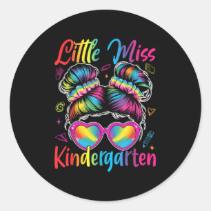 Adesivo Redondo Pequena Srta. Kindergarten Mensagem De Volta À Esc