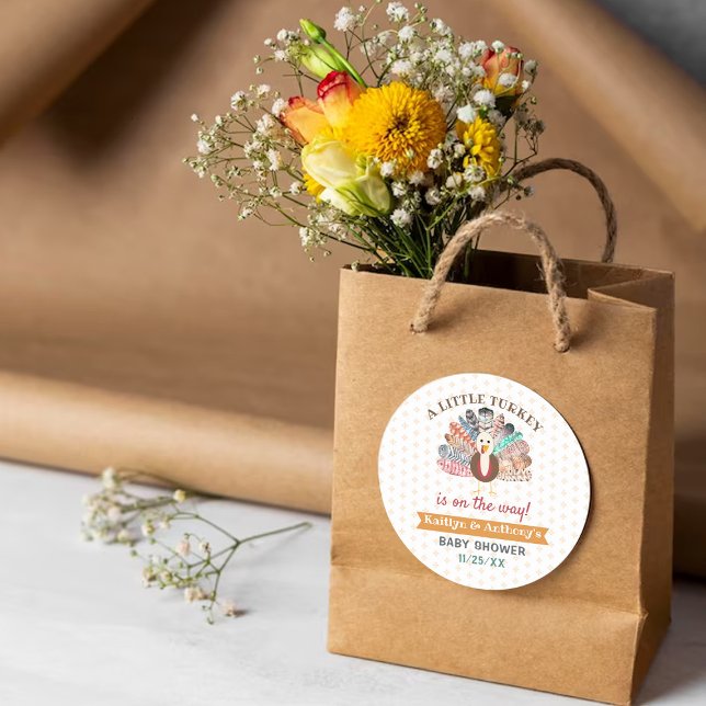 Adesivo Redondo Pequena Turquia A Caminho! Chá de fraldas de Ação  (Criador carregado)