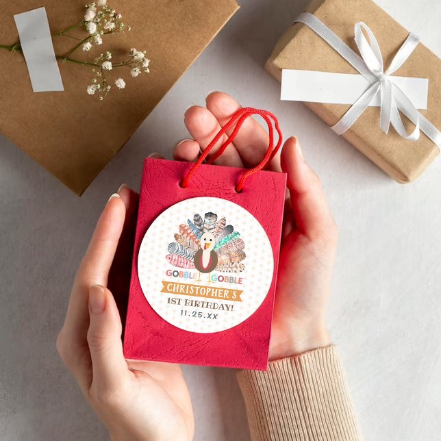 Adesivo Redondo Pequena Turquia Ação de Graças Qualquer Festa de a (Criador carregado)