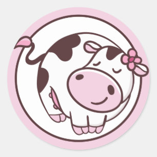 Adesivo Redondo Pequena Vaca Bonita