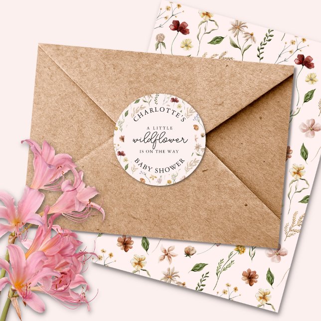 Adesivo Redondo Pequena Vinheta Chá de fraldas de Flor Selvagem (Criador carregado)