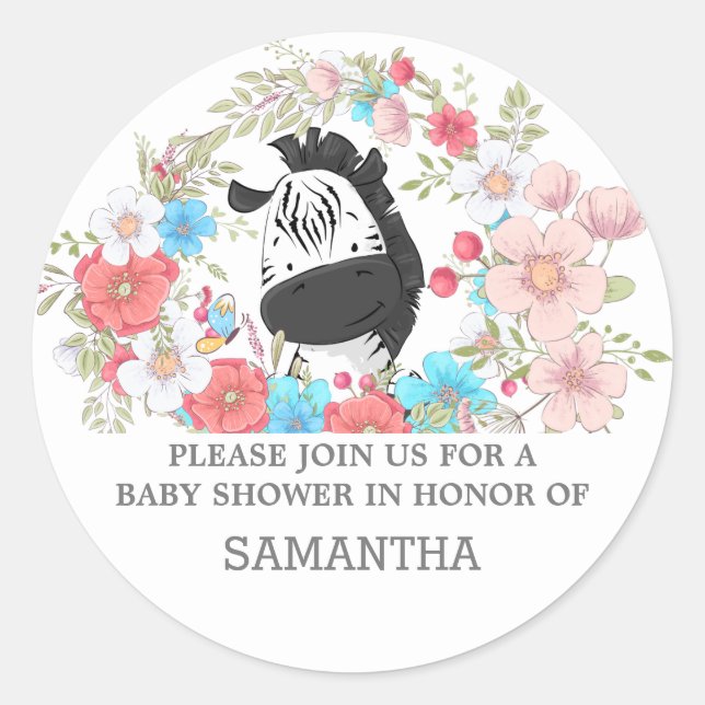 Adesivo Redondo Pequena zebra safari selva de animais aquíferos di (Frente)