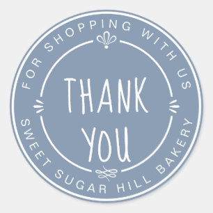 Adesivo Redondo Pequenas Empresas Homemade Obrigado Vintage Blue