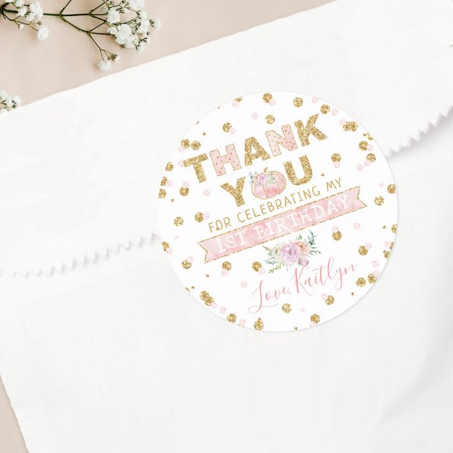 Adesivo Redondo Pequenas Meninas de Abóbora primeiro aniversario O (Criador carregado)