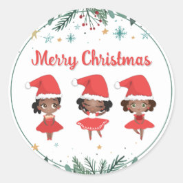 Adesivo Redondo Pequenas Meninas Natal Santa Hat Ballerinas