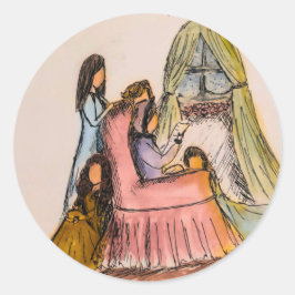 Adesivo Redondo Pequenas mulheres lendo letra adesiva