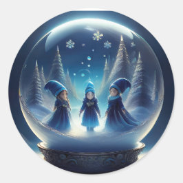 Adesivo Redondo Pequenas Pessoas Num Globo De Neve