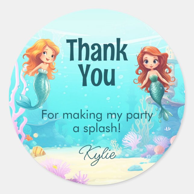 Adesivo Redondo Pequenas Sereias Sob O Aniversário Do Mar (Frente)