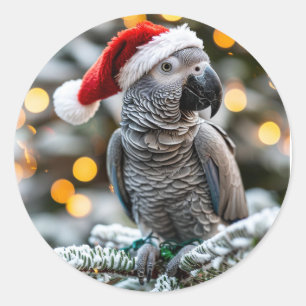 Adesivo Redondo Pequeno ajudante africano cinzento do Papai Noel