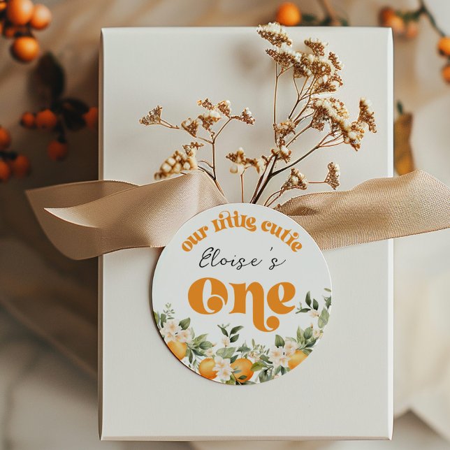 Adesivo Redondo Pequeno amor 1º aniversário cítricos laranjas (Criador carregado)