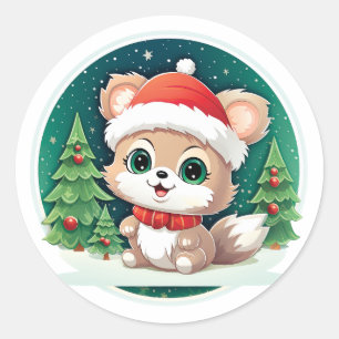 Adesivo Redondo Pequeno Animal Xmas Magia