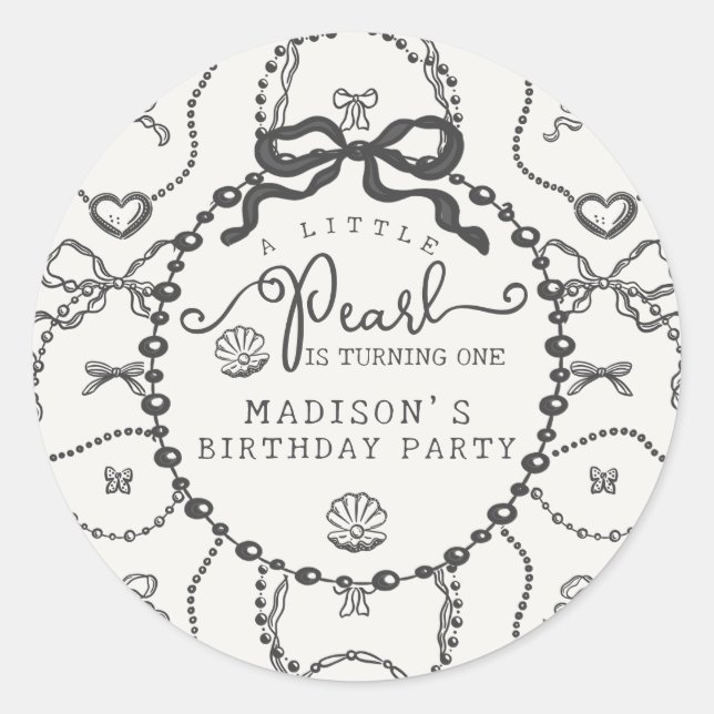 Adesivo Redondo Pequeno Arco de coquete preto de pérolas, favor de (Frente)