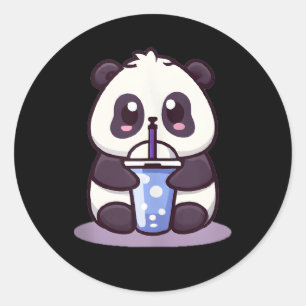 Adesivo Redondo Pequeno Bebendo de Panda Boba Tea Anime