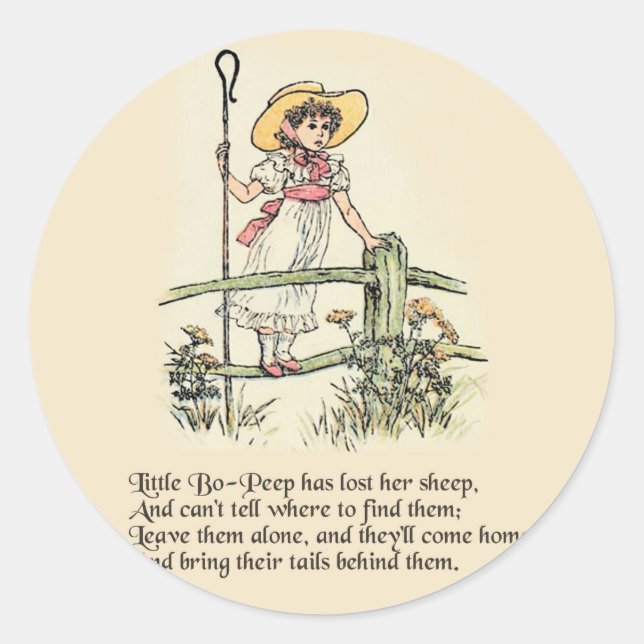 Adesivo Redondo Pequeno Bo-Peep: Classic Kate Greenaway Nursery (Frente)